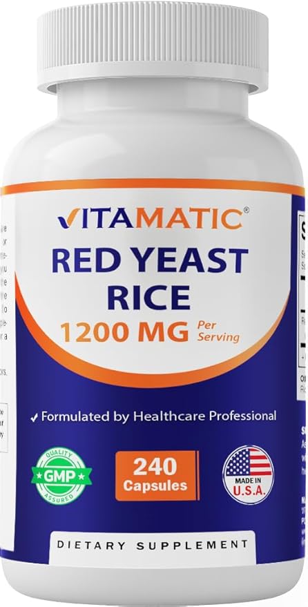 Vitamatic Red Yeast Rice 1200 mg Per Serving - 240 Veg Capsules - Made in The USA - Non-GMO & Gluten Free