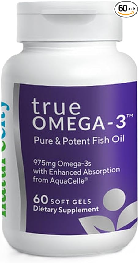 NatureCity True-Omega-3 975mg Omega-3 Fish Oil Supplements with Enhanced Absorption from AquaCelle for Heart, Brain & Joint Support (60 SoftGels) Burpless Fish Oil Pills