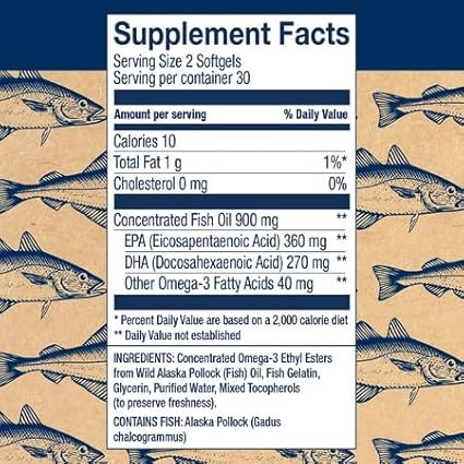 Wiley's Finest Wild Alaskan Fish Oil Easy Swallow Minis - Omega-3 Fish Oil Supplement for Adults and Kids - Double-Strength 630mg EPA and DHA Natural Supplement - 60 Mini Softgels (30 Servings)