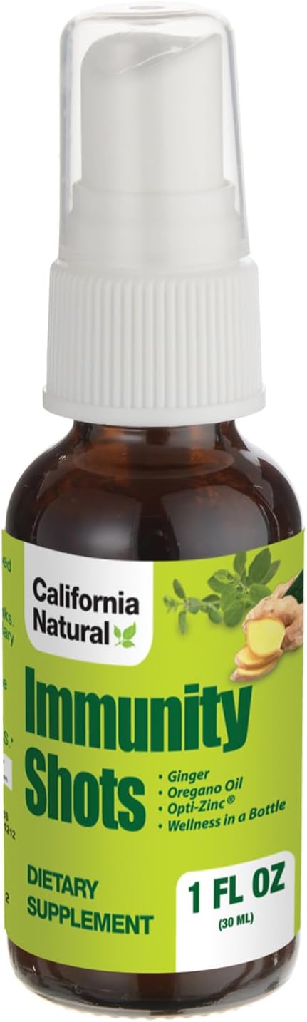 California Natural Immunity Shots 1oz Bottle, Organic Ginger Root, Oregano Oil - Potent & Pure Immune System Booster - Immune System Support & Wellness Shot (Pack of 1)