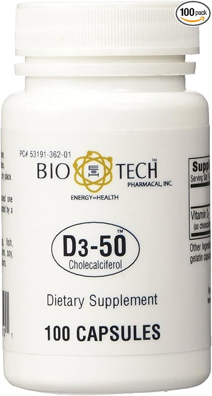 D3-50 50,000iu - Bio-Tech Pharmacal - 100 Capsules - Pack of 2