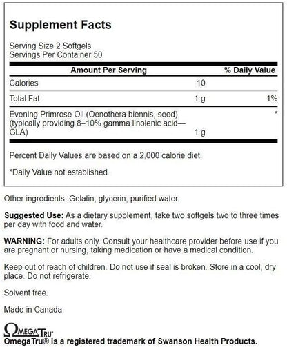 Swanson Evening Primrose Oil (Omegatru) 500 Milligrams 100 Sgels