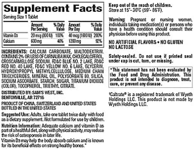 Member's Mark Calcium 600mg with vitamin D-3 600Tablets