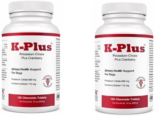 K-Plus Potassium Citrate Plus Cranberry Supplement for Dogs - UTI Remedy Chewable Tablets - Supports Bladder Health - for Every Dog Breed, 200 Chewable Tablets