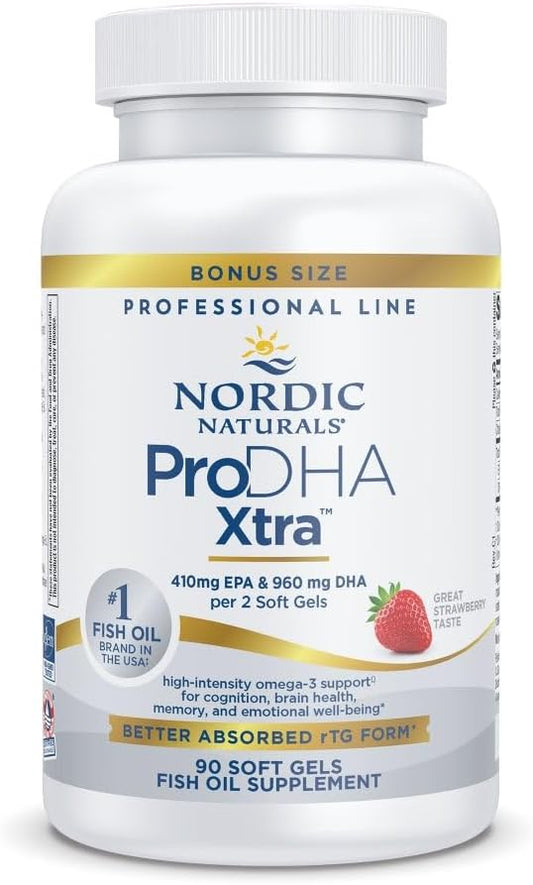 Nordic Naturals ProDHA 1000, Strawberry - 90 Soft Gels - 1660 mg Omega-3 - High-Intensity DHA Formula for Neurological Health, Mood & Memory - Non-GMO - 45 Servings