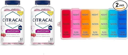 Premier Plus Day Pill Organizer with Calcium D3 Gummies, Assorted Flavors, 60 Count, 2 Pack
