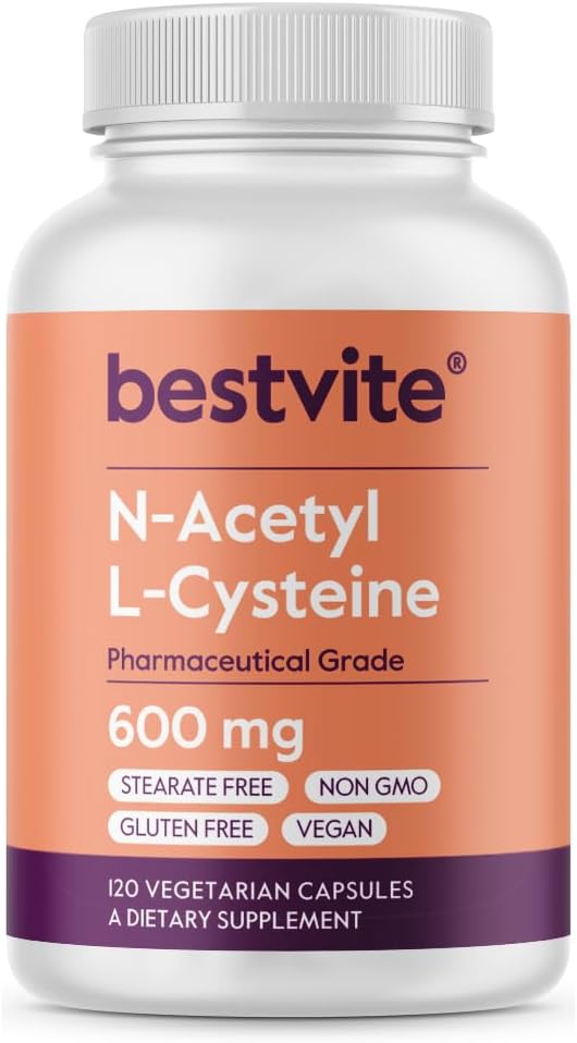 BESTVITE N-Acetyl L-Cysteine (NAC) 600mg Per Capsule (120 Vegetarian Capsules) - No Stearates - Vegan - No Fillers - No Silica - No Gelatin - Gluten Free - Non GMO