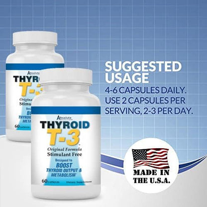 Thyroid T3 Radical Metabolic Support for Women and Men, Energy and Focus, Healthy Thyroid Function, Natural Formula, Non-GMO, No Caffeine, 2 Pack 60 Servings, 120 Capsules