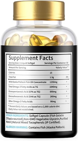 Pure Premium Omega-3 Fish Oil – Triple Strength, Heart & Brain Support – 90 Softgels