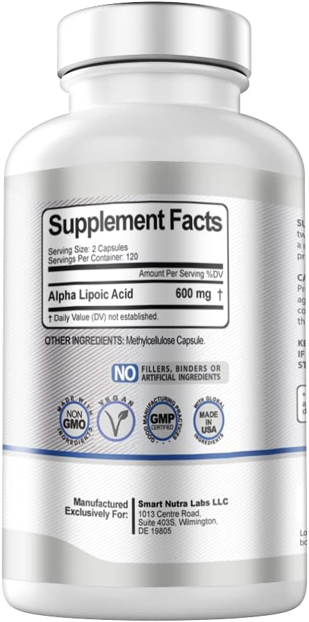 Alpha Lipoic Acid 600mg Per Serving, 240 Vegan Capsules- Gluten Free, Pure Non-GMO ALA- Supports Energy & Anti Oxidant
