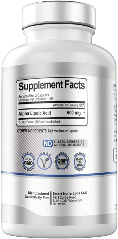 Alpha Lipoic Acid 600mg Per Serving, 240 Vegan Capsules- Gluten Free, Pure Non-GMO ALA- Supports Energy & Anti Oxidant