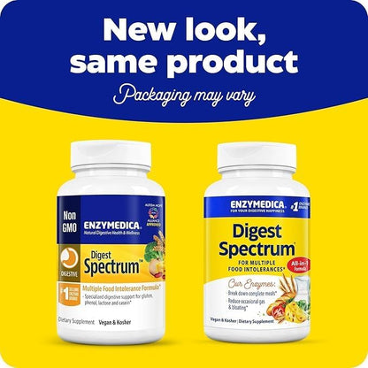 Enzymedica Digest Spectrum, Digestive Enzymes for Multiple Food Intolerances, Offers Fast-Acting Gas & Bloating Relief, 120 Count