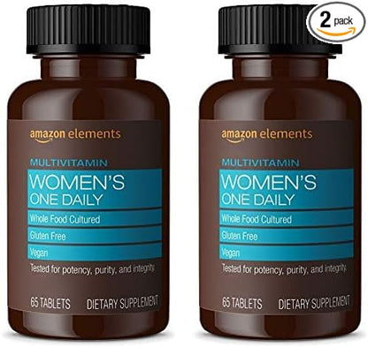 Amazon Elements Women’s One Daily Multivitamin, 59% Whole Food Cultured, Vegan, 65 Tablets, 2 Month Supply (Packaging May Vary) (Pack of 2)