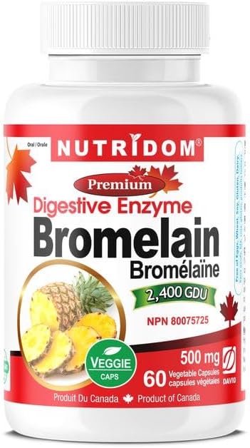 Bromelain Digestive Enzyme Pineapple Supplements, 2400 GDU, 500mg, Non-GMO, Vegan, Free of Gluten, Soy & Dairy (60 Count)