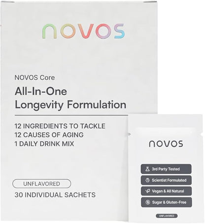 novos Core Vital Supplement Bundle | Daily Support for Skin, Energy, Mood, Gut, and Cognitive Wellness | 30 Servings + 120 Chews