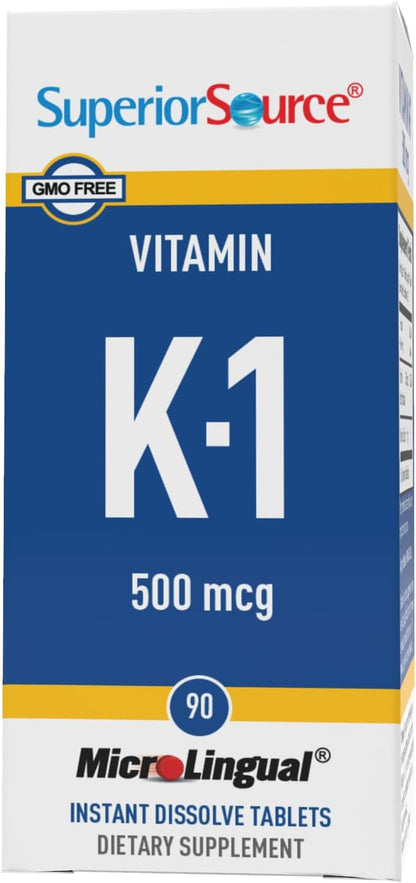 Superior Source Vitamin K1 500 mcg - Bone Strength & Health Support Supplement - Vitamin K Supplement Aids Blood Health & Calcium Absorption - 100 Sublingual Dissolving Tablets