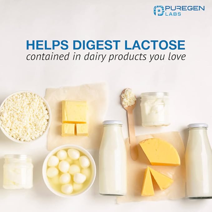 Puregen Labs Dairy Relief Fast Acting Lactase Enzyme 9000 FCC, Lactose Intolerance Pills 360 Tablets