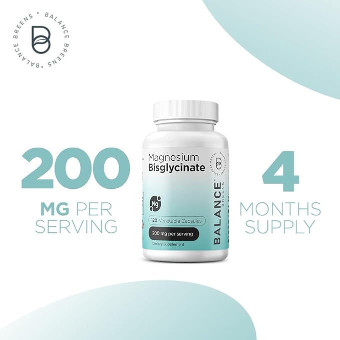Balancebreens Magnesium Bisglycinate 200mg, High Absorption Chelated, 120 Vegan Capsules - Supports Heart Health, Muscle Cramps, Bone Health & Positive Mood
