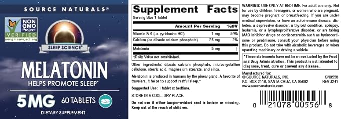 Source Naturals Sleep Science Melatonin, Helps Promote Sleep*, 5 mg - 60 Tablets