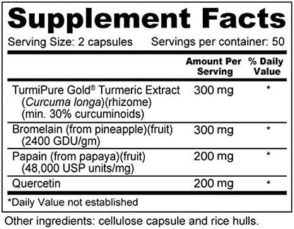 Repair Plus Featuring TurmiPure Gold Turmeric (Curcumin) with Quercetin and Proteolytic Enzymes Bromelain and Papain. for Repair, Recovery, Tissue Health, and Inflammation (100 Capsules)