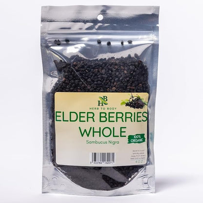 Organic Elderberry Whole - Wildcrafted - 4oz - Packaged with Care - Makes Great Syrup, Teas - Immune System