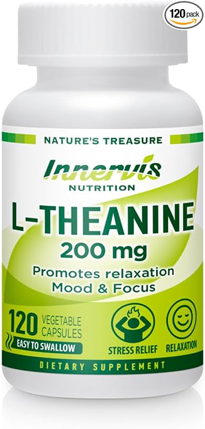 L-Theanine 200mg - Promotes Relaxation Focus and Concentration 120 Veggie Capsules Stress Relief Supplement