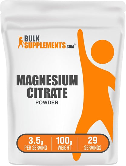 BulkSupplements.com Magnesium Citrate Powder - Magnesium 400mg Supplement, Easily Absorbable - Pure & Gluten Free, 3.5g per Serving, 100g (3.5 oz) (Pack of 1)
