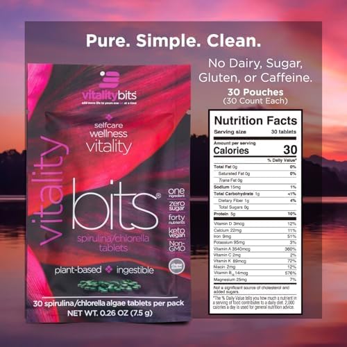 VITALITYbits - Organic Blended Spirulina & Chlorella Tablets - Algae Superfood - Energy, Self Care, Beauty - Replace Greens, Supplements, Protein, Snacks - Vegan, Keto, Gluten Free - 900 Tablets