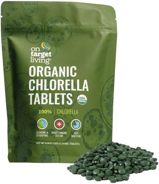 On Target Living Organic Chlorella Tablets | USDA Organic | 1000 Tablets | Immune System Boosting | Chlorophyll | Recovery | Athletic Performance | Premium Quality