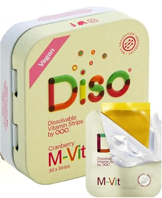 DISO - M-VIT - Multivitamin Dissolvable Oral Supplement Strips (melt in Your Mouth), Cranberry Flavor, Vegan, Sugar Free, High Absorption, Gluten Free, Individually Wrapped, 30 Count