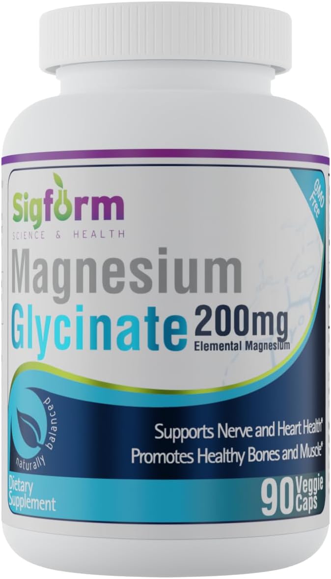 Magnesium Glycinate Capsules (200mg per Capsule, 90 Count) Made in USA