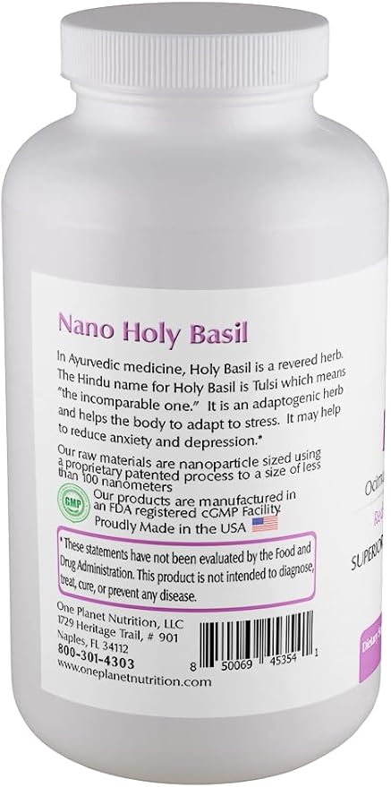 Nano Holy Basil 500 mg Veggie Capsules (120 Servings), Ocimum Sanctum Extract, Nano for Enhanced Absorption, Supports Stress Balance and Immune Health, Non-GMO, Vegan, Gluten-Free