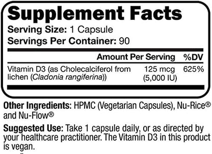 Script Essentials Vegan Vitamin D3 5,000 IU for Healthy Muscle Function, Bone Health, and Immune Support - Non-GMO, Gluten Free and Kosher Certified - 90 Servings