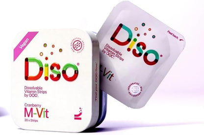 DISO - M-VIT - Multivitamin Dissolvable Oral Supplement Strips (melt in Your Mouth), Cranberry Flavor, Vegan, Sugar Free, High Absorption, Gluten Free, Individually Wrapped, 30 Count