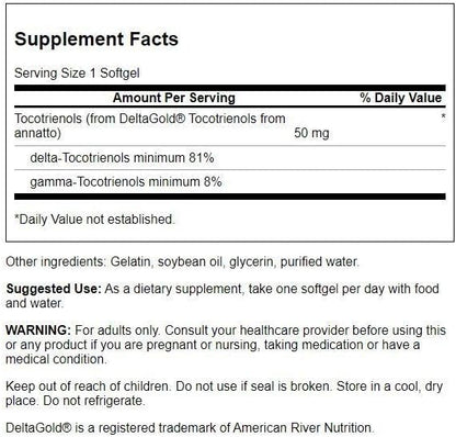 Swanson Deltagold Tocotrienols-Annatto Tocotrienols Supporting Healthy Cholesterol Levels Already withinthe Normal Range-Vitamin E Tocotrienols 99% Tocopherol Free (60 Softgels, 50mg Each) (3 Pack)