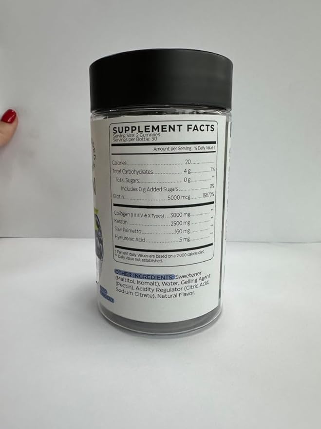 Collagen Peptide Gummies for Women and Men - Collagen Gummy Supplement for Healthy Hair, Skin, Nails and Bones - Hyaluronic Acid, Biotin, Keratin, Saw Palmetto - Sugar Free, No GMO and Gluten