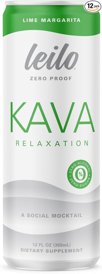 LEILO | Kava Powered Lime Margarita Mocktail Drink | 12-Pack - Sugar-Free & Non-ALC Functional Relaxation Support | 12 fl oz Cans (Pack of 12)
