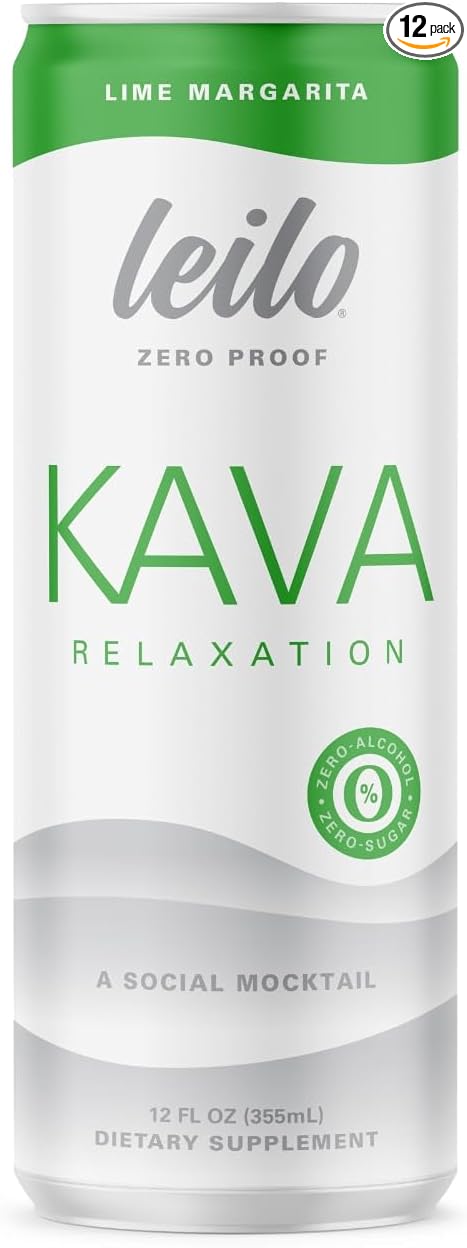 LEILO | Kava Powered Lime Margarita Mocktail Drink | 12-Pack - Sugar-Free & Non-ALC Functional Relaxation Support | 12 fl oz Cans (Pack of 12)