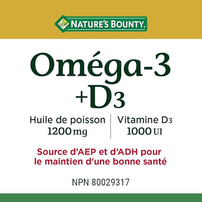 Nature's Bounty Omega-3 + D3 Fish Oil 1200mg / Vitamin D3 1000IU 90 softgels