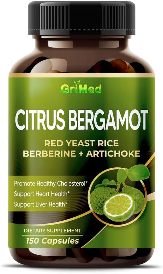 Citrus Bergamot 50:1 Extract 20,400mg with Red Yeast Rice, Garlic, Artichoke for Healthy Cholesterol, Heart Health - Made in The USA (150 Count (Pack of 1))