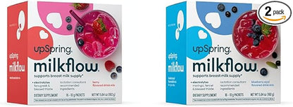 UpSpring Milkflow Electrolyte Breastfeeding Supplement Drink Mixes with Fenugreek & Moringa | Berry & Blueberry Acai Flavors | Lactation Supplements to Support Breast Milk Supply*