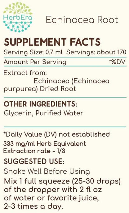 Echinacea Root B120 Alcohol-Free Herbal Extract Tincture, Super-Concentrated Responsibly farmed Echinacea (Echinacea Purpurea) Dried Root 4 fl oz