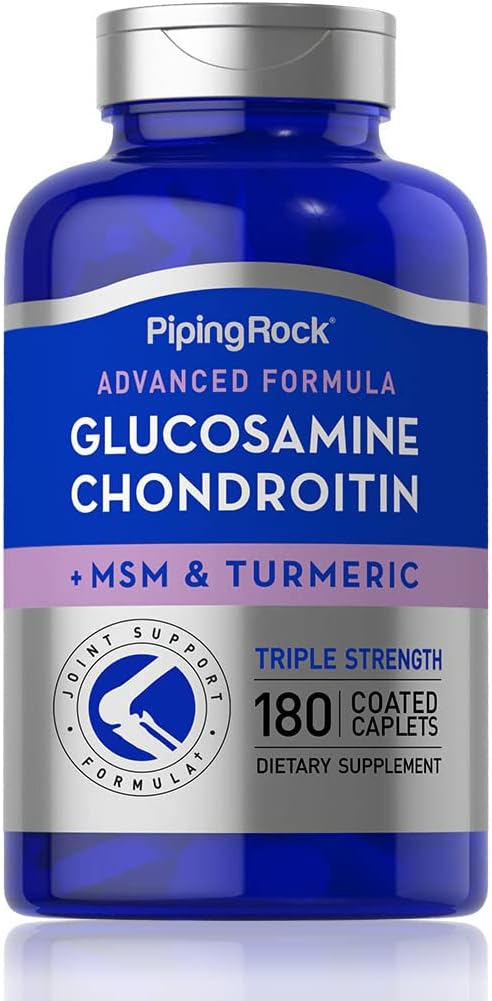 Piping Rock Glucosamine Chondroitin Turmeric MSM | 180 Caplets | Triple Strength | Advanced Supplement | Non-GMO, Gluten Free