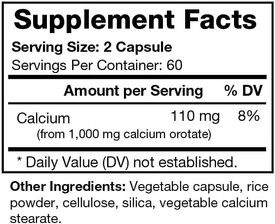 Calcium Orotate - Bioavailable Chelated Mineral Supplement - 110 mg per Serving - Supports Bone, Cardiac, & Nervous System Health - 120 Capsules