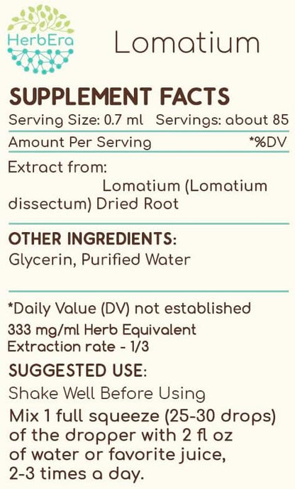 Lomatium B60 Alcohol-Free Herbal Extract Tincture, Concentrated Liquid Drops Natural Lomatium (Lomatium Dissectum) 2 fl oz