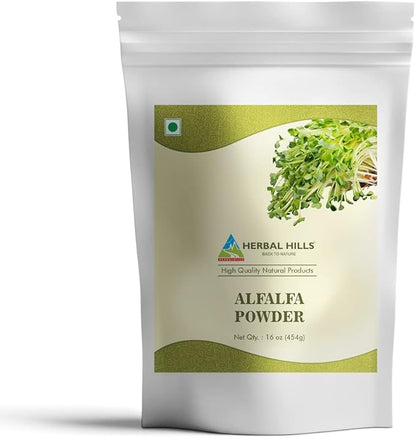 HERBAL HILLS Alfalfa Leaf Powder and Barley Grass Tablets Pack of 2 Combo