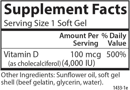 Carlson - Vitamin D3 4000 IU (100 mcg), Immune Support, Bone Health, Muscle Health, Cholecalciferol, Vitamin D Supplements, Vitamin D3 Soft Gels, 360 Softgels