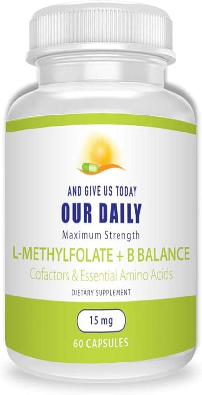 Our Daily Vites L-Methylfolate 15 MG B Complex Balance 5 MTHF Active Folate, Methylated B12, B9, B6, B2 Brain, Heart and Fetal Health, Non-GMO, 60 Count 2 Months