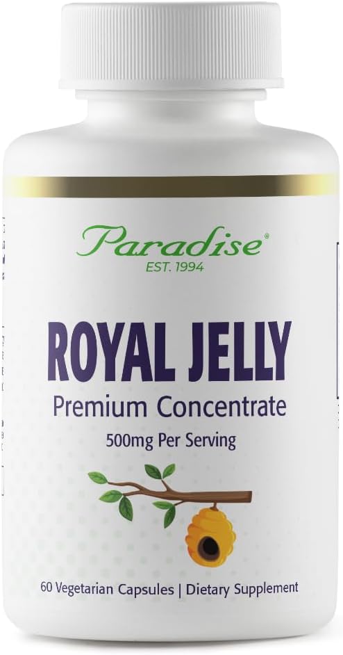 Paradise Herbs Royal Jelly, Golden Emperor, Super Potent, Ultra Pure, Vegan, Gluten Free, Non GMO, Freeze-Dried Concentrate, 60 Count Vegetarian Capsules