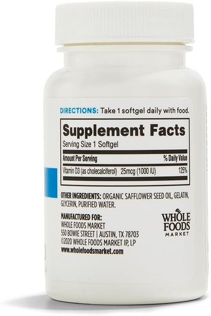 365 by Whole Foods Market, Vitamin D3, 1000 IU, 250 Softgels